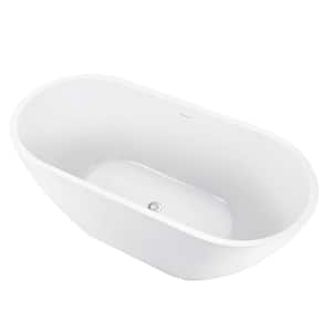 65 in. Acrylic Flatbottom Freestanding Soaking Bathtub in Glossy White Overflow and Chrome Pop-Up Drain