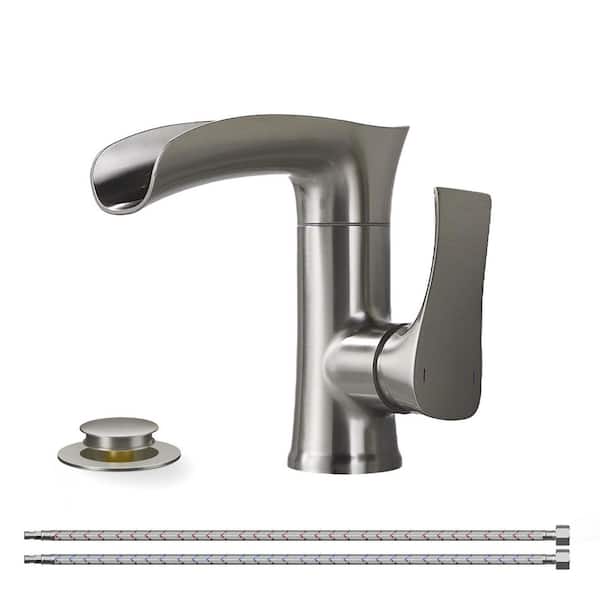Single Handle Single Hole Bathroom Faucet with PEX supply line in Brushed Nickel