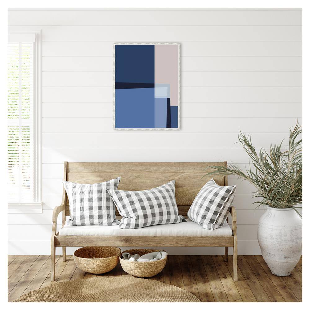 Blue Lines Abstract Canvas Art with White Beaded Frame