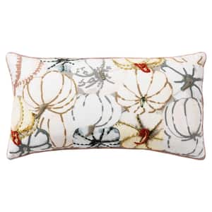 Harvest Ivory/Multi-Color Pumpkins Cotton Poly Filled Decorative 26 in. x 14 in. Throw Pillow
