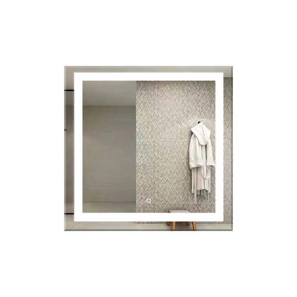 Sinber STYLETWO 30 in. W x 30 in. H Square Frameless Anti-Fog Wall LED Light Bathroom Vanity Mirror with Illuminated Light
