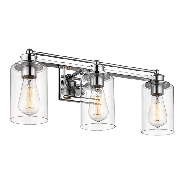 1-Light Chrome Wall Sconce with Clear Glass Shade Bathroom Vanity Light Fixture 5 in x 9.6 in x 6.7
