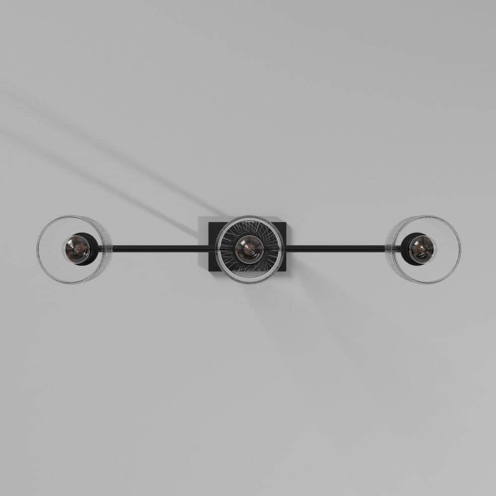 Logan Matte Black 3-Light Island Pendant with Clear Seedy Glass