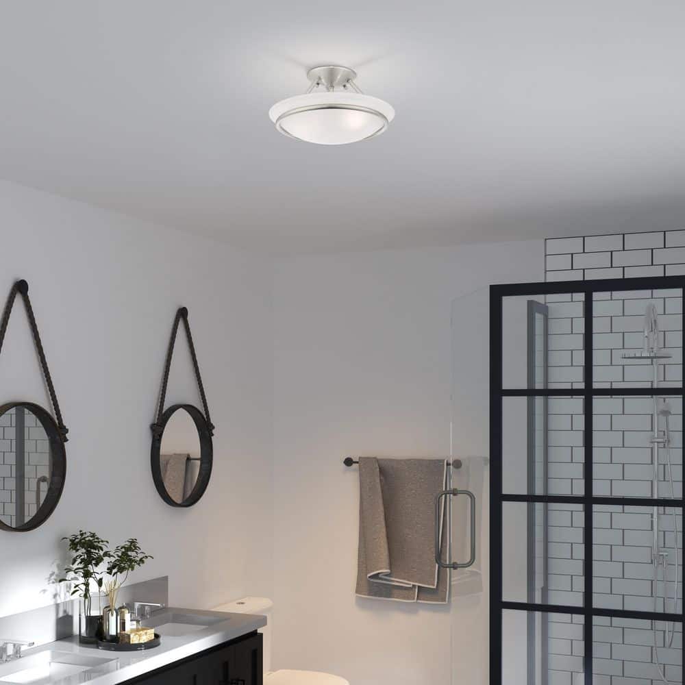 Elegant Alabaster Glass Bowl 2-Light LED Semi Flush Mount in Brushed Nickel
