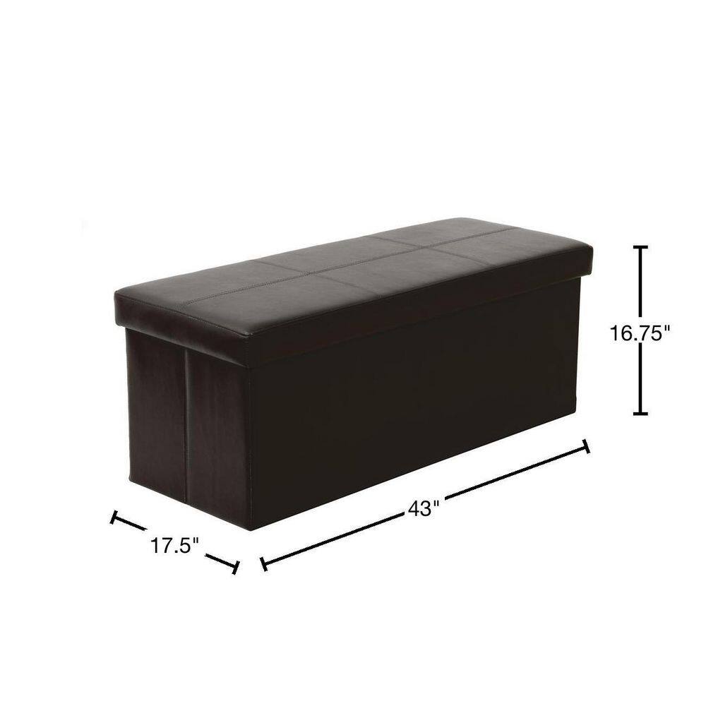 Dark Brown Tufted Faux Leather Foldable Storage Bench