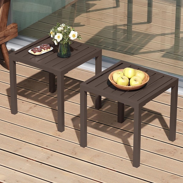 Pellebant 2-Piece 15.7 in. Square Metal Outdoor Side Patio Table in Brown Suitable for Chaise Lounge Chairs﻿