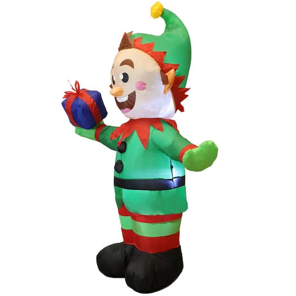 Have A Question About Joyin 5 Ft Tall X 3 W Green Red Black And Yellow Plastic Christmas Elf With Present Inflatable Pg 1 The Home Depot - Christmas Elf Decorations Home Depot