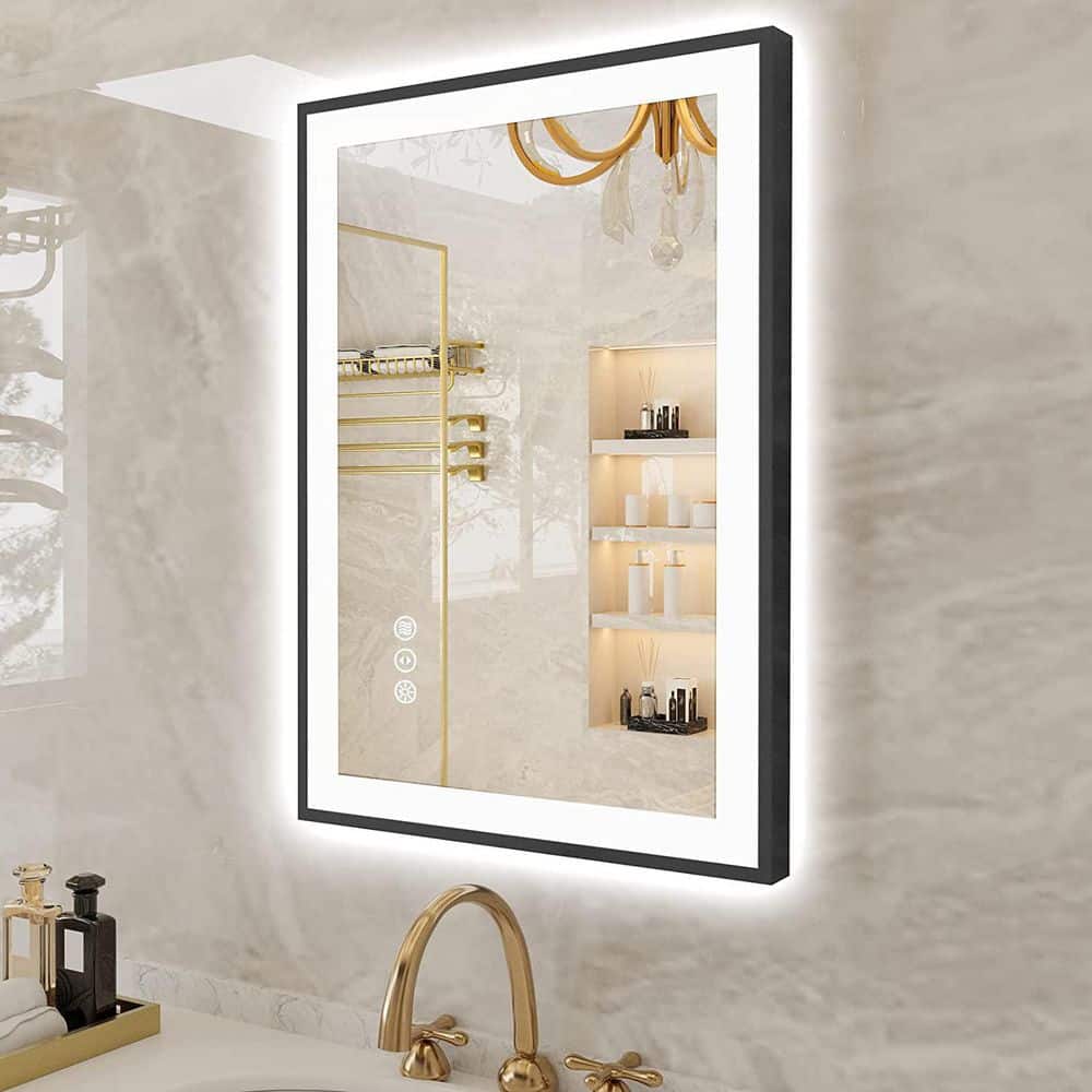 50 in. W x 40 in. H Rectangular Space Aluminum Framed Dual Lights Anti-Fog Wall Bathroom Vanity Mirror in Tempered Glass price history on PriceWatchPro
