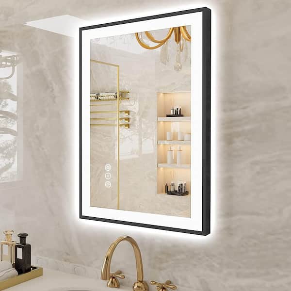 72 in. W x 32 in. H Rectangular Space Aluminum Framed Dual Lights Anti-Fog Wall Bathroom Vanity Mirror in Tempered Glass