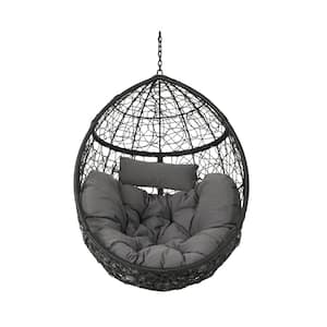 kyle Indoor/Outdoor Black and Gray Hanging Basket Chair (Stand Not Included)
