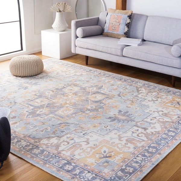 Restoration Vintage 8 ft. x 10 ft. Ivory/Light Blue Ornate Border Area Rug