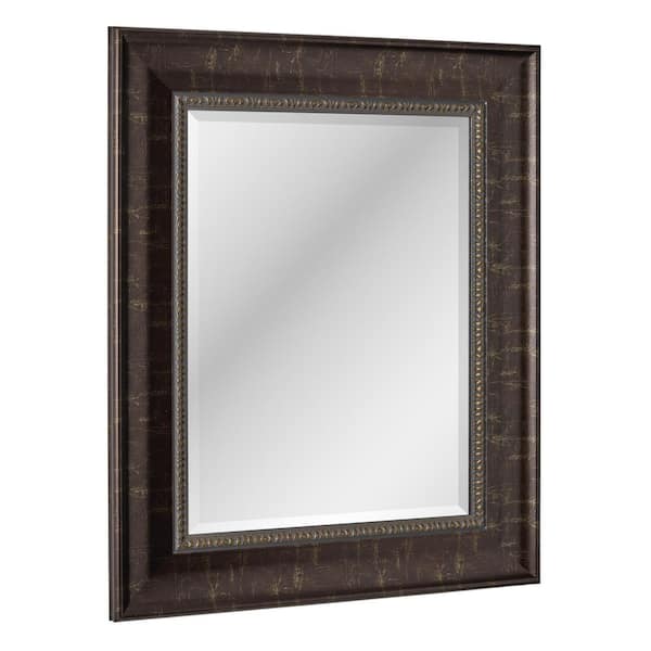 Head West 26 in. x 32 in. Distressed Embossed Bronze Framed Wall Vanity Mirror