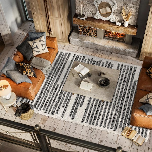 JONATHAN Y Khalil Modern Berber Stripe Cream/Black 8 ft. x 10 ft