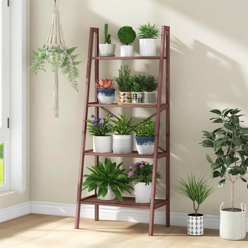 58 in. Tall Bamboo 4-Shelf Ladder Bookcase with Floor Standing Shelving Unit price history on PriceWatchPro