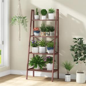 58 in. Tall Bamboo 4-Shelf Ladder Bookcase with Floor Standing Shelving Unit