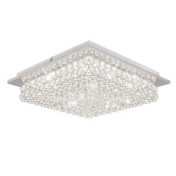 Unbranded 15 In. 18-Watt Modern Silver Integrated LED Flush Mount Lighting with Crystal Glass Shade Bedroom Ceiling Light