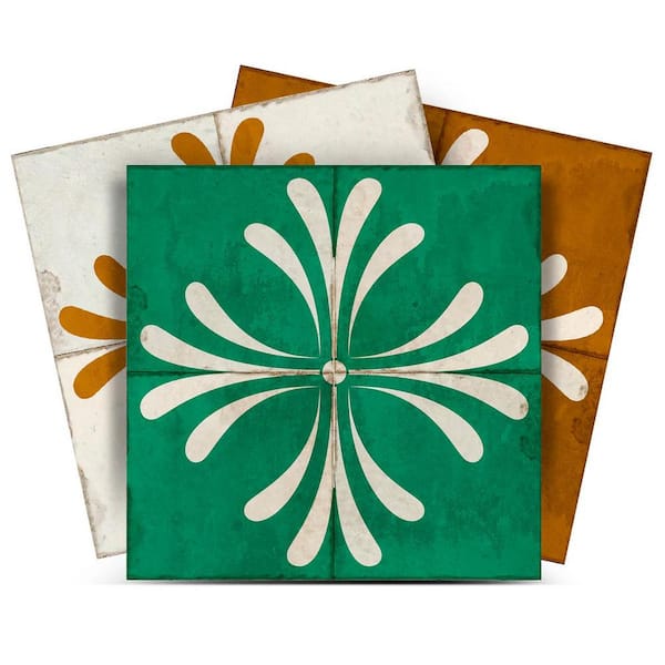 MI ALMA Oldlace, Sienna, Green and Gold R1345 7 in. x 7 in. Vinyl Peel and Stick Tile (24-Pack)