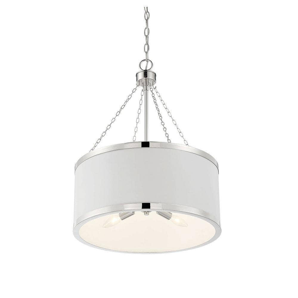 Delphi White Drum Pendant with Polished Nickel Accents