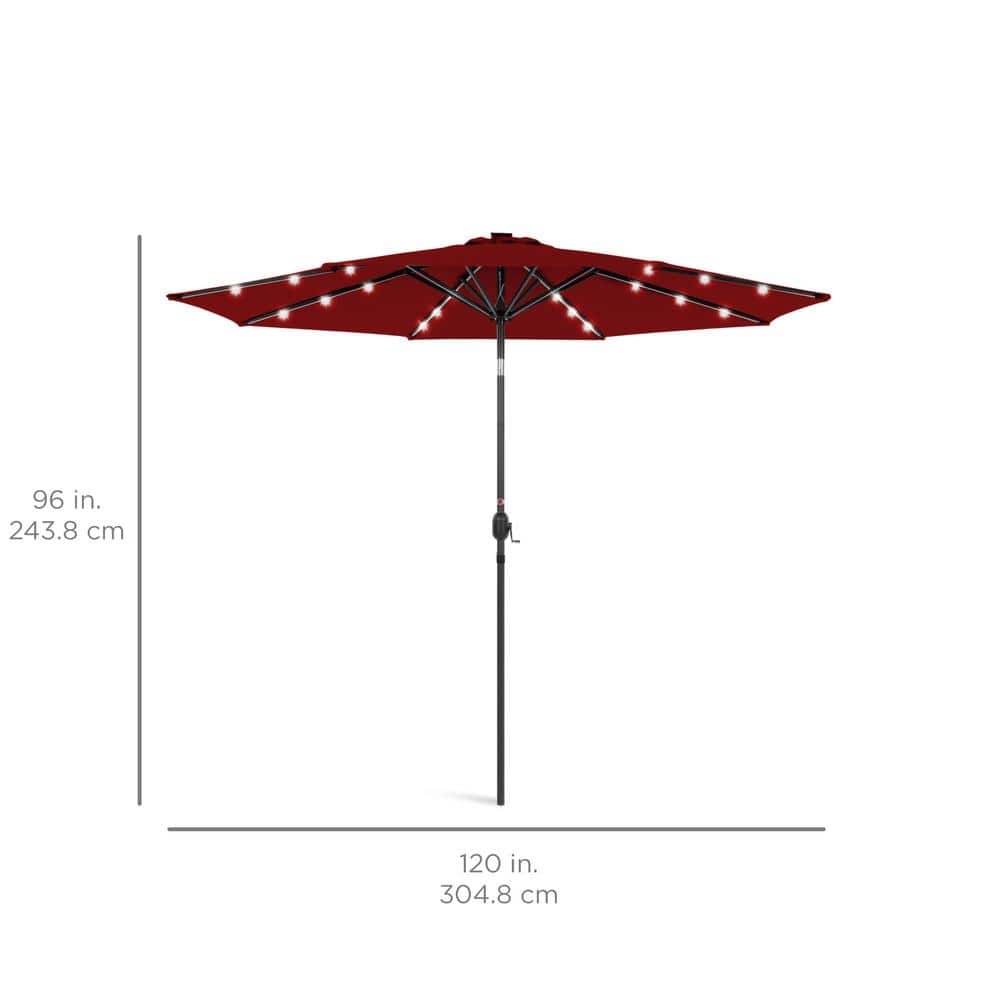 10ft Red Solar LED Lighted Aluminum Patio Umbrella with Tilt Adjustment