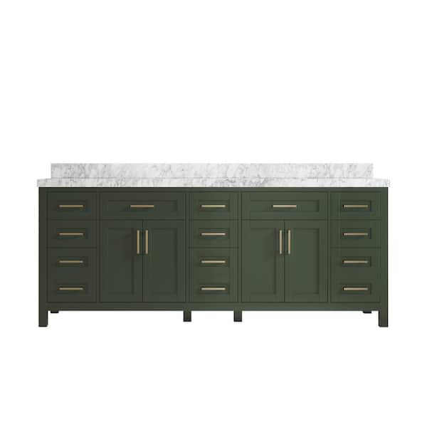 Willow Collections Cambridge 84 in. W x 22 in. D x 36 in. H Double Sink Bath Vanity in Pewter Green with 2 in Carrara Marble Top