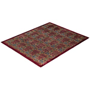 One-of-a-Kind Contemporary Red 8 ft. x 10 ft. Hand Knotted Floral Area Rug