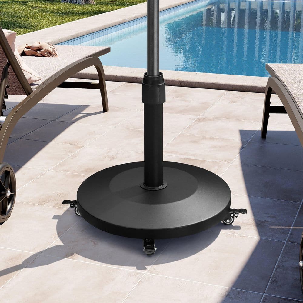 concrete patio umbrella base home depot Crestlive Products 55 lb. Metal Cement Patio Umbrella Base with Wheels  Heavy Duty Round Concrete Stand in Black fits 1.4 in -1.9 in. Poles  CL-UB031BLK