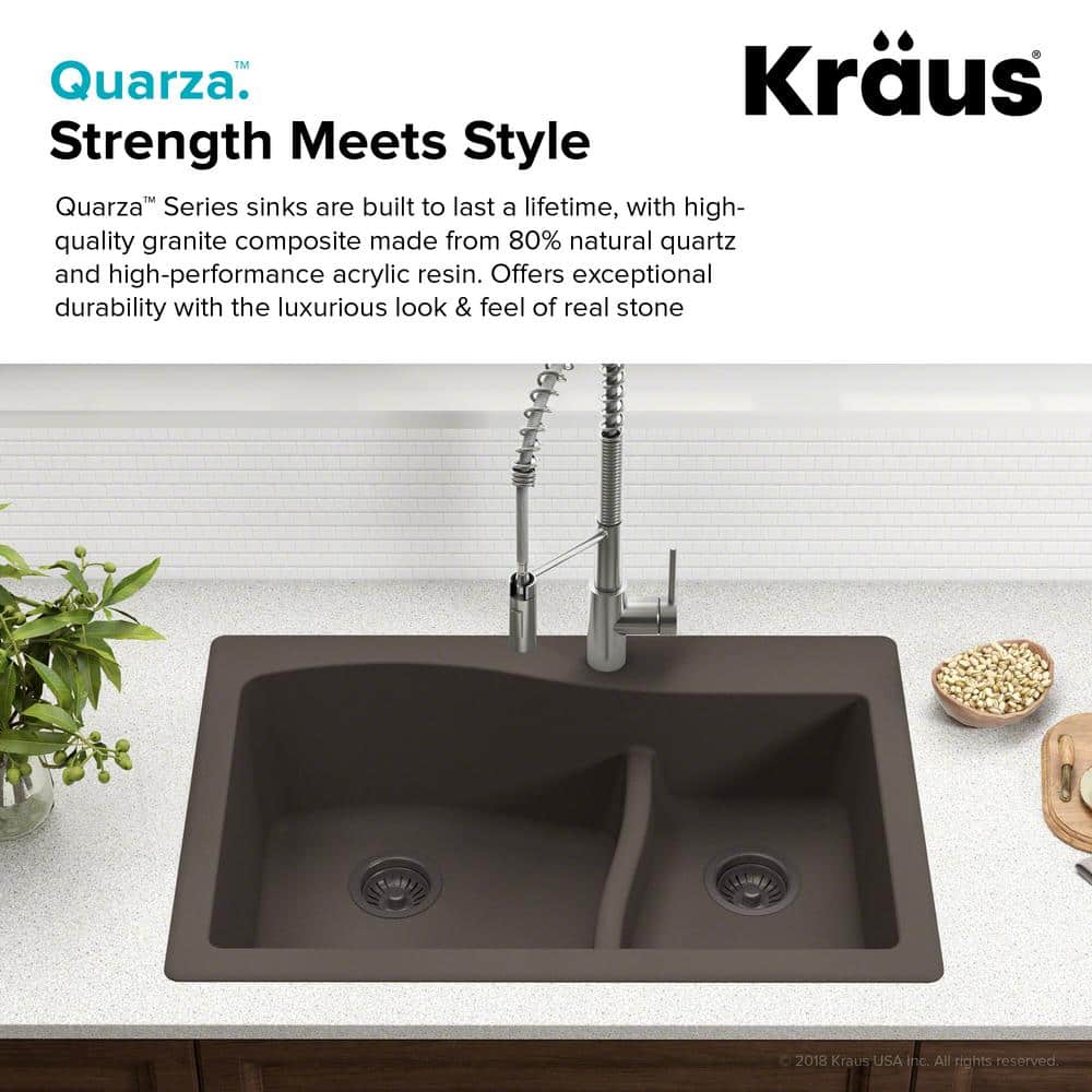 White Granite Dual Bowl Drop-In Kitchen Sink with Strainers