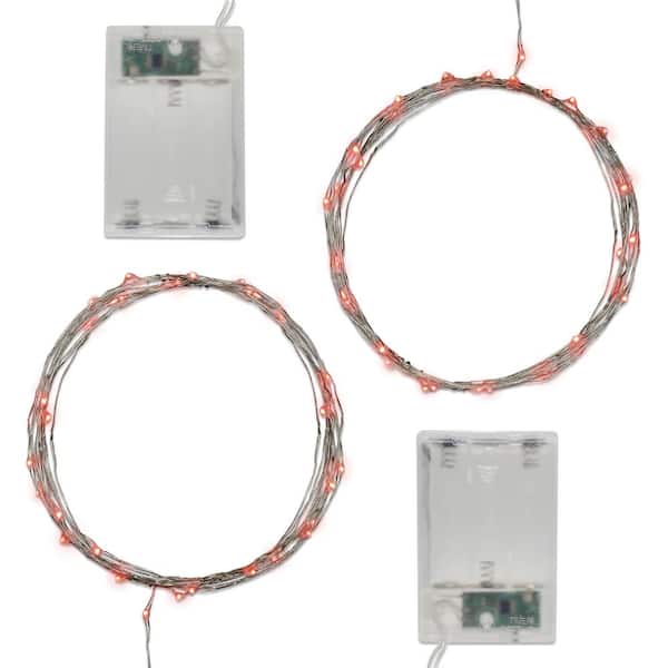 LUMABASE Battery Operated LED Waterproof Mini String Lights with Timer (50ct) Red (Set of 2)