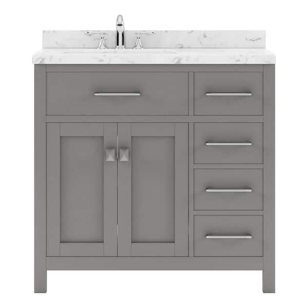 Virtu USA Caroline Parkway 36 in. W x 22 in. D x 35 in. H Single Sink Bath Vanity in Gray with Quartz Top