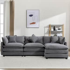 112.2 in Wide Square Arm Chenille L-Shaped Modern Upholstered Sofa in Gray