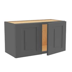 Grayson Deep Onyx Painted Plywood Shaker Assembled Wall Kitchen Cabinet Soft Close 24 in. W 24 in. D 15 in. H