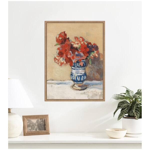 Kate and Laurel - Sylvie Flowers in a Blue Vase by Christopher Wood by Nostalgia Prints Flowers Framed Art Print 24 in. x 18 in.