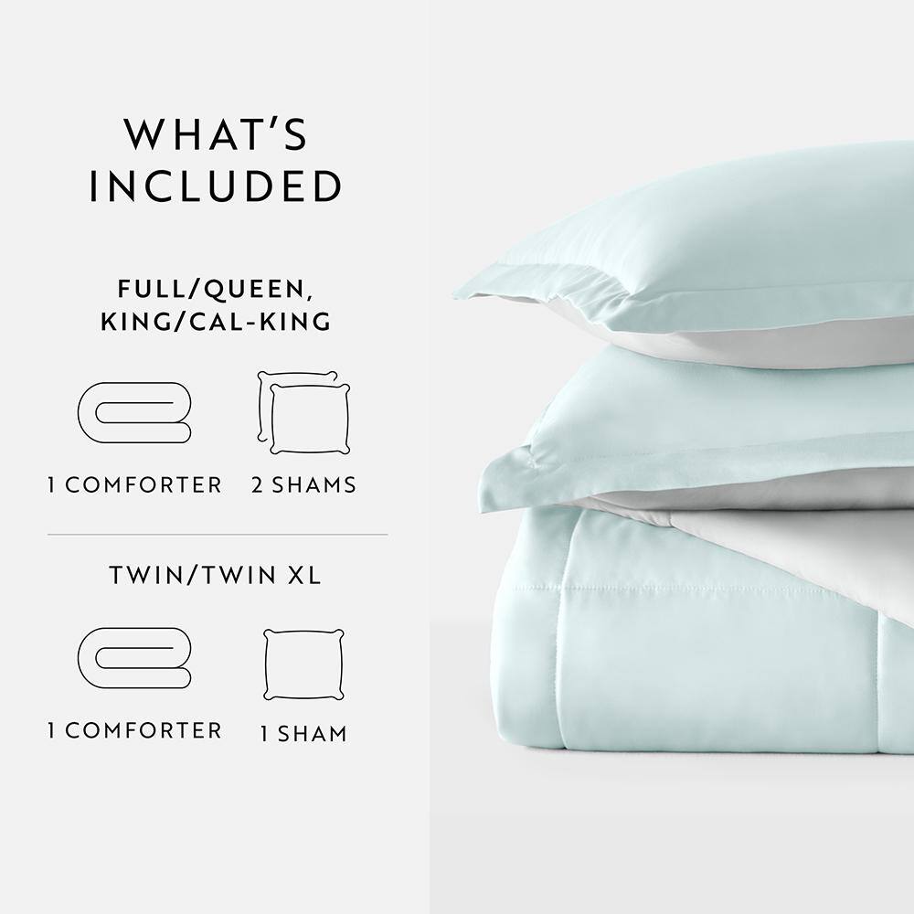 Aqua and Gray Reversible Down-Alternative Comforter Set, Full/Queen