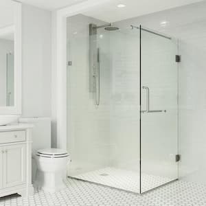 Pacifica 46 in. L x 34 in. W x 73 in. H Frameless Hinged Rectangle Shower Enclosure in Brushed Nickel with Clear Glass