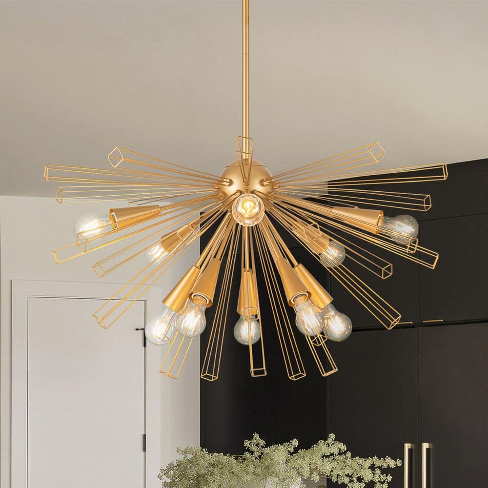 10-Light Gold Modern Geometric Satellite Chandelier