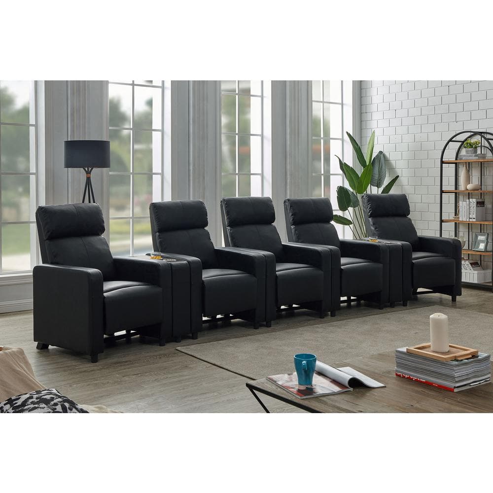 Toohey 7-Piece Black Faux Leather Upholstered Tufted Recliner Living Room Set -  Coaster, 600181-S5B