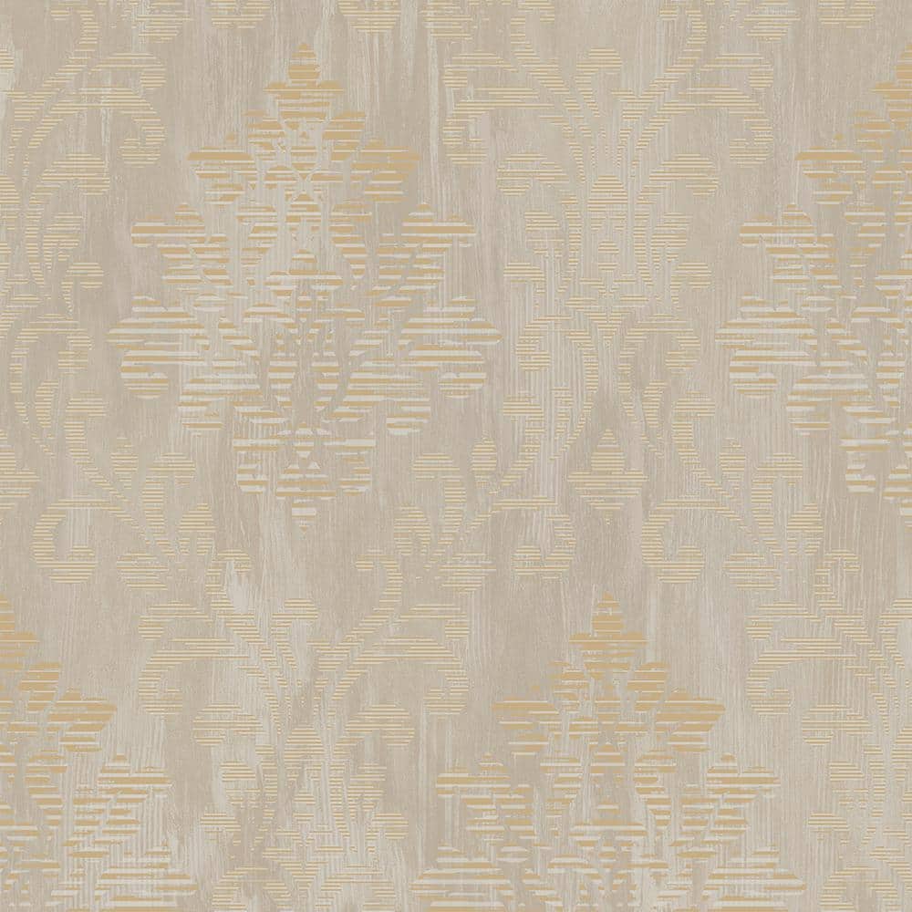 Metallic FX Beige and Gold Large Damask Non-Woven Wallpaper