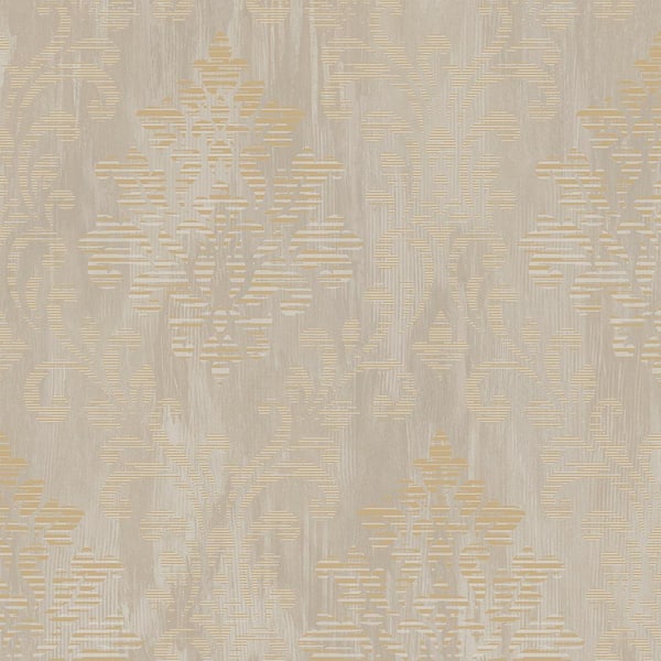 Unbranded Metallic FX Beige and Gold Large Damask Non-Woven Wallpaper Sample