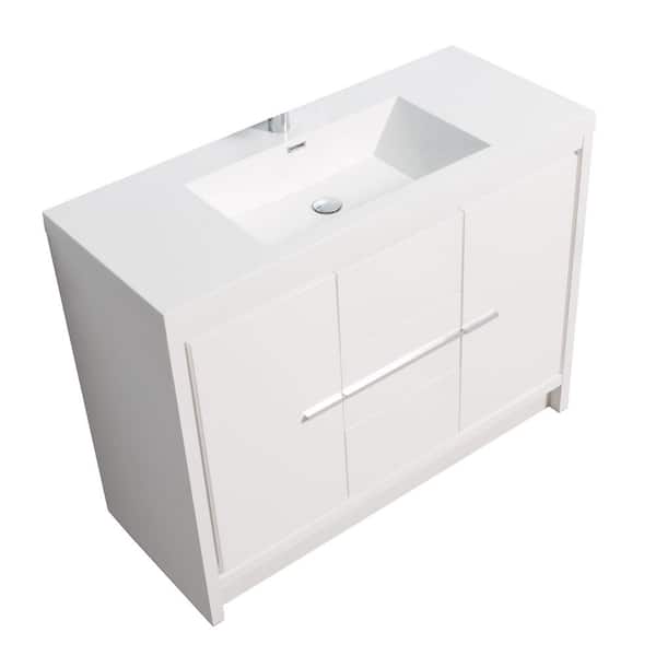 George William Cabinetry 43 in. W x 22 in. D x 36 in. H Bath Vanity in Blue with Pure Quartz Vanity Top in White with White Basin