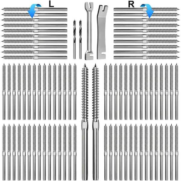 Stainless Steel Right and Left Handed Thread Swage Lag Screw, Cable Railing Hardware for Cable Railing System (100-Pack)