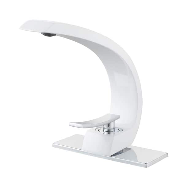 AIMADI Single Handle Single Hole Bathroom Faucet with Deckplate Modern Brass Deck Mount Bathroom Sink Taps in White and Chrome