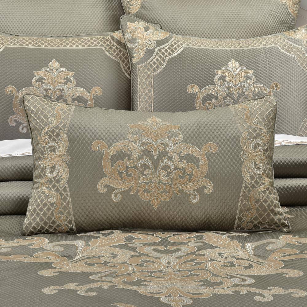 Greige Damask Woven Boudoir Throw Pillow with Trim
