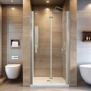 36-37.3 in. W x 72 in. H Frameless Bi-Fold Shower Door in Brushed Nickel with Clear SGCC Tempered Glass
