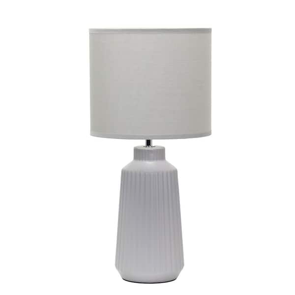 15.94 Grooved Ceramic Table Lamp, Gray Base with Fabric Shade for Living Room or Entryway