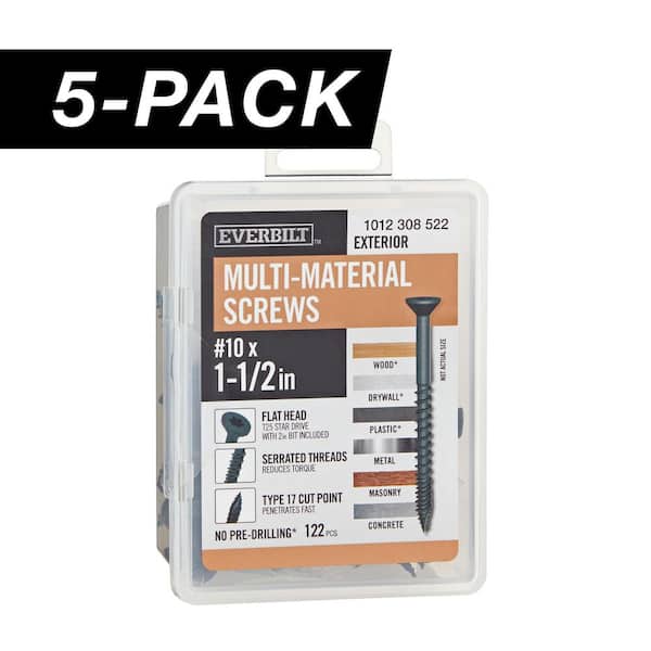 Everbilt 5-Pack #10 x 1-1/2 in. Black 6-Lobe Star Drive Exterior Flat Head Multi-Material Screw (5 lbs. / 610-Piece)