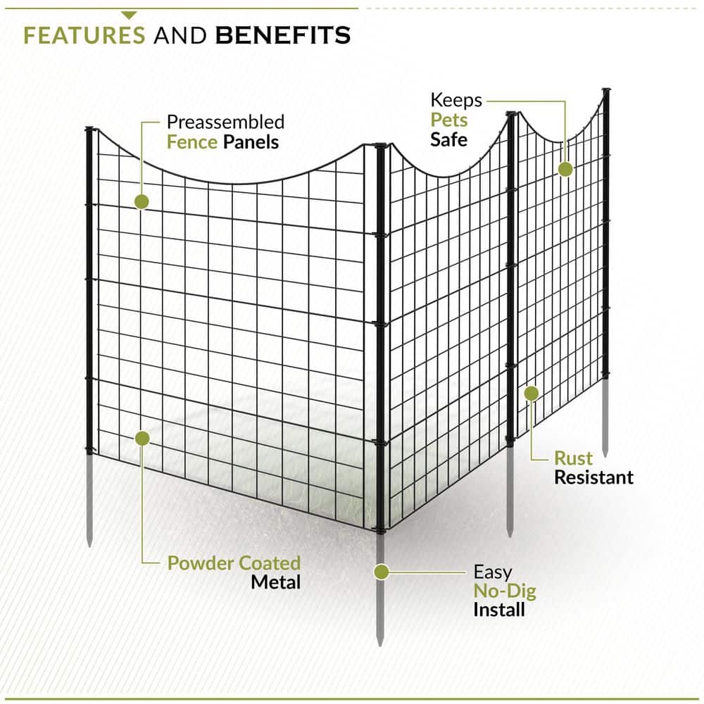 39in Black Metal No Dig Temporary Garden Fence Panels