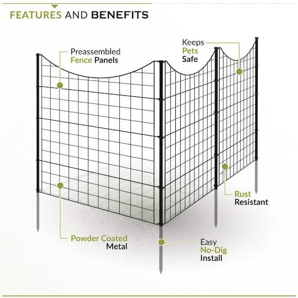 Zippity Outdoor Products 5 Panels 3-ft H x 3-ft W Black Galvanized Iron Scallop No Dig Garden Fence Panel