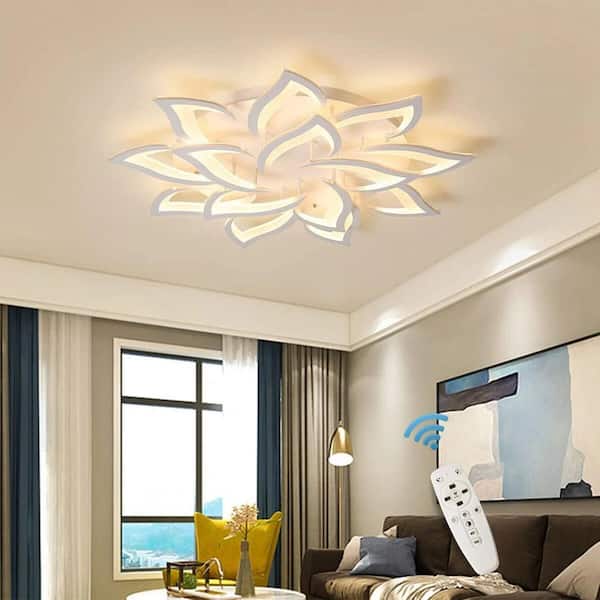 36 in. 98-Watt Modern White Flower Dimmable Integrated LED Flush Mount with Acrylic Shade and Remote Included