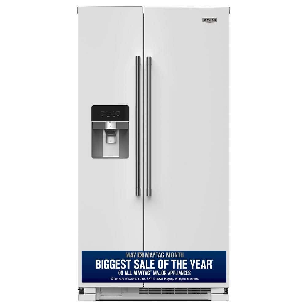 36 in. 25 cu. ft. Counter Depth Side-by-Side Refrigerator in White with Can Caddy