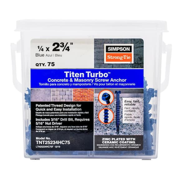 Simpson Strong-Tie Titen Turbo 1/4 in. x 2-3/4 in. Hex-Head Concrete and Masonry Screw, Blue (75-Pack)